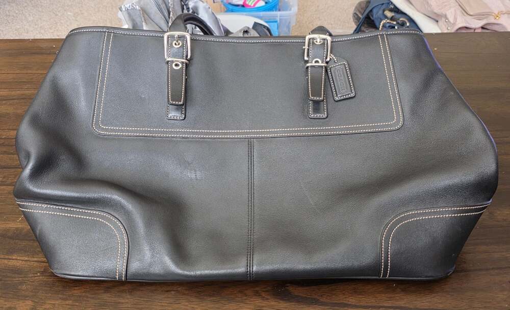 Coach Hampton Carryall Tote Bag Black Leather Contrast Stitch 5131